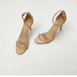 - Rachel Zoe  Beige Patent Leather Stiletto Sandals Size 8 Open Toe Ankle strap